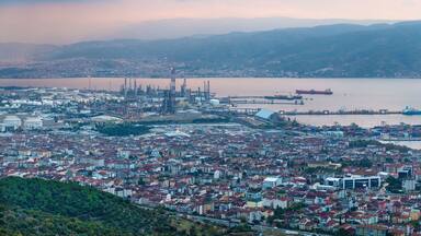 Wide angle panoramic view of Kocaeli city. Kocaeli Province is located at the easternmost end of the Marmara Sea around the Gulf of Izmit.