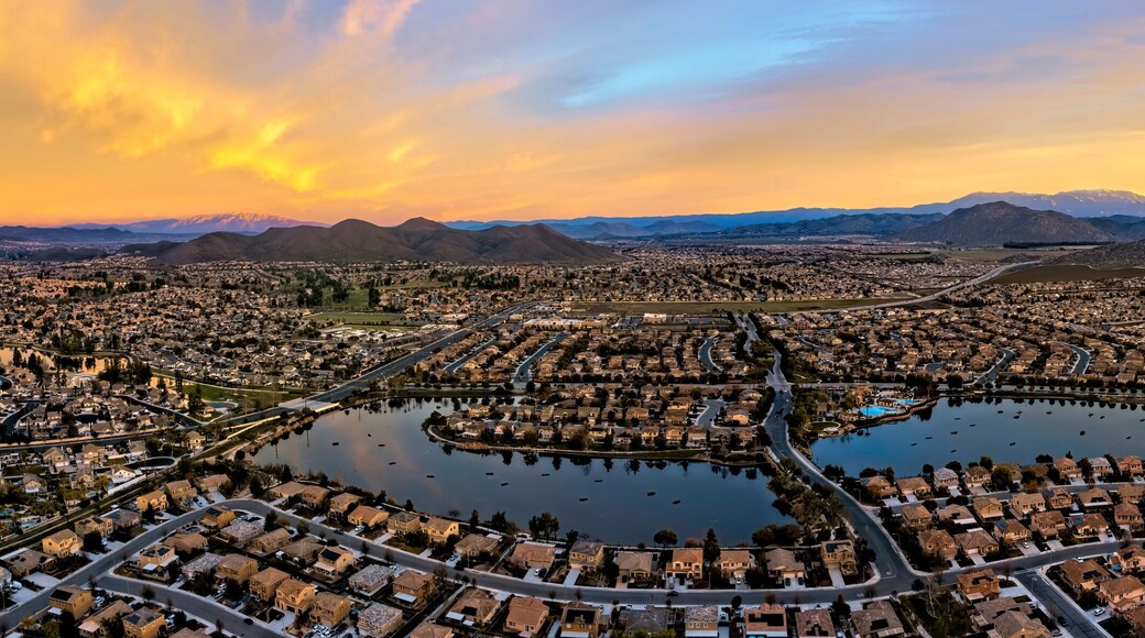 Sunrise in Menifee, California., USA. This is a 5 image aerial panoramic at 400' above ground level.