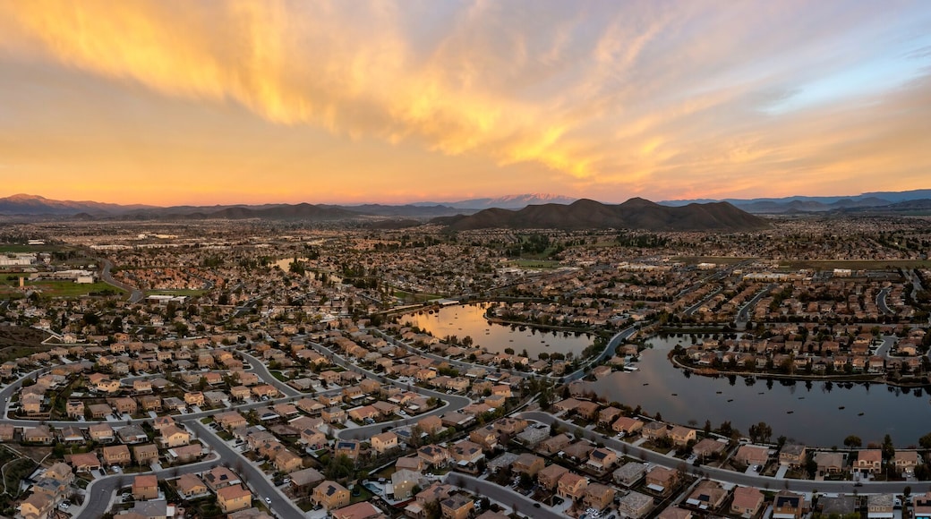 Sunrise in Menifee, California., USA. This is a 5 image aerial panoramic at 400' above ground level.