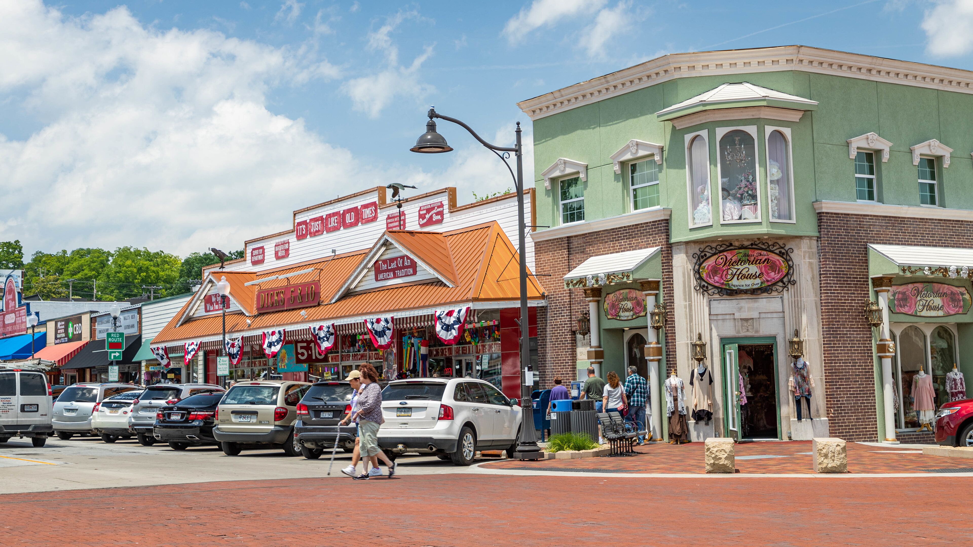Downtown Branson featuring street scenes and a small town or village
