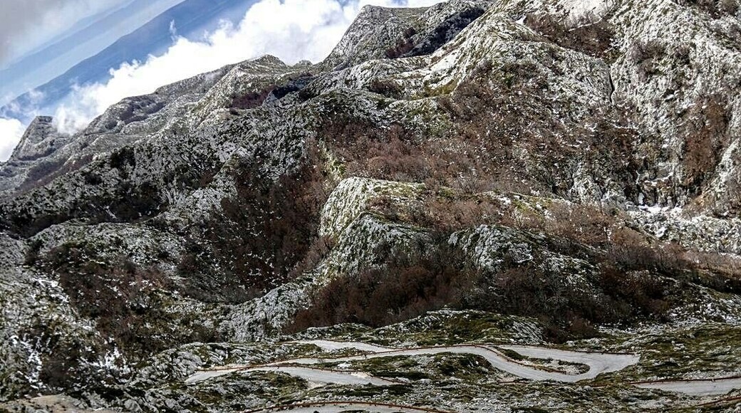 The view of the crazy, curvy road leading to the top of Sv. Jure. It is the highest mountain road in Croatia and a three hour drive from Dubrovnik. It is a park of beautiful views and trails.