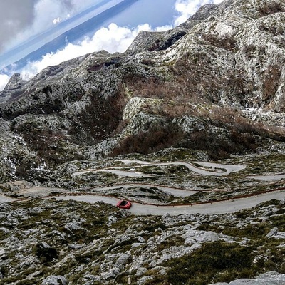 The view of the crazy, curvy road leading to the top of Sv. Jure. It is the highest mountain road in Croatia and a three hour drive from Dubrovnik. It is a park of beautiful views and trails.