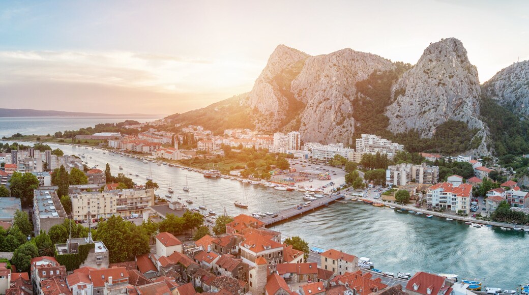 Old coastal town Omis in Croatia at night