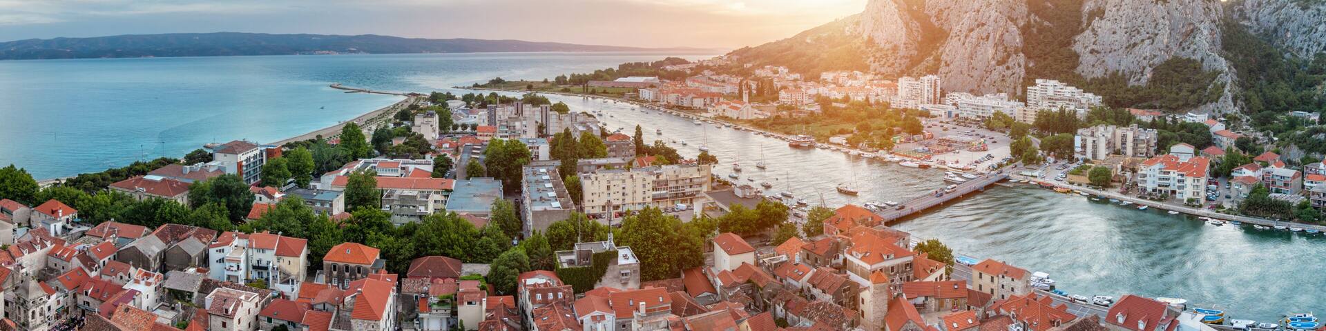 Old coastal town Omis in Croatia at night