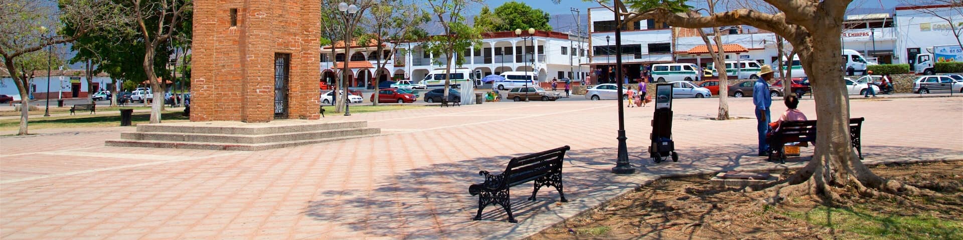 Chiapa de Corzo montrant patrimoine architectural et parc