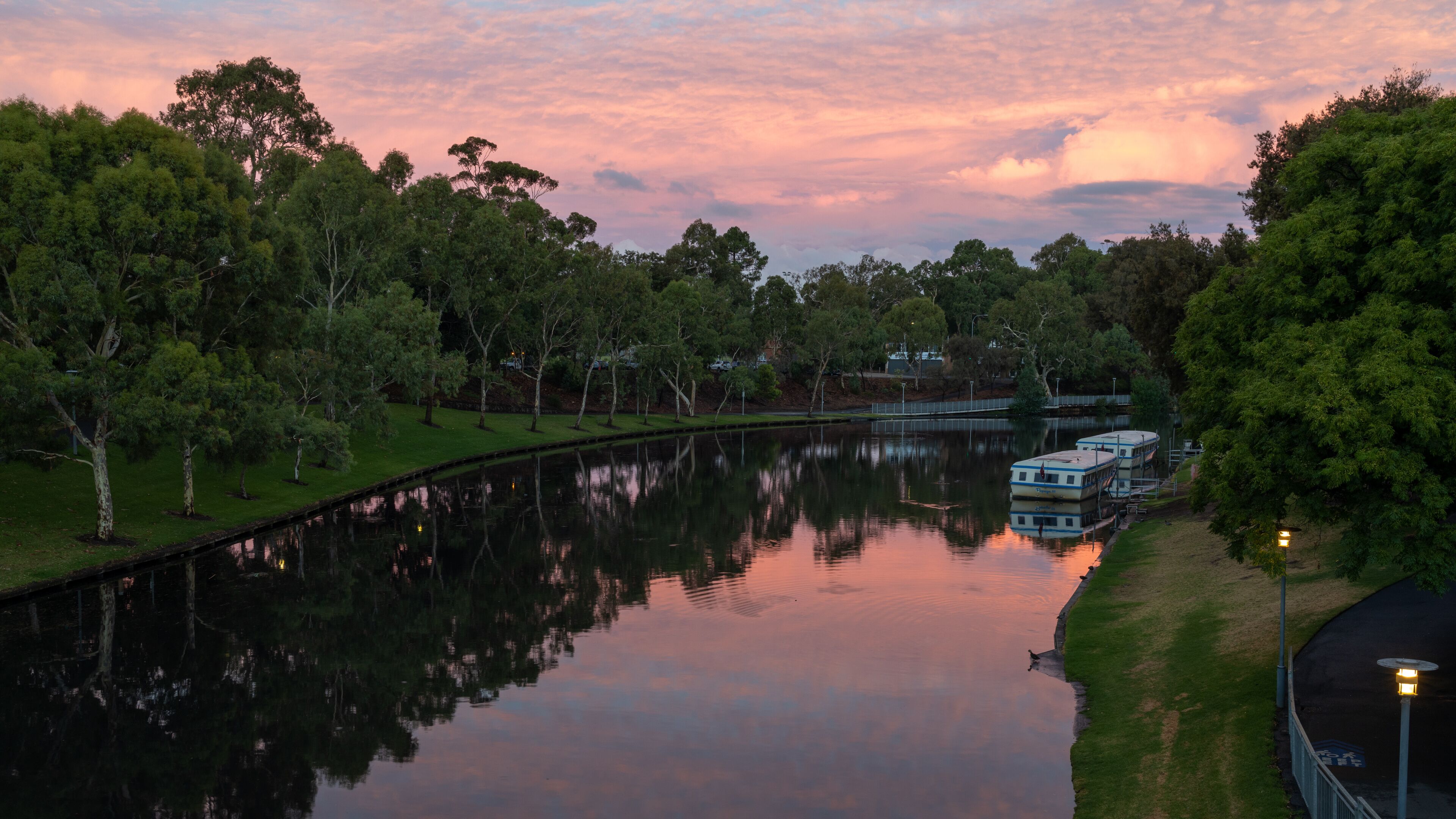 A pink Sunset over the river torrens in Adelaide South Australian on January 25th 2021