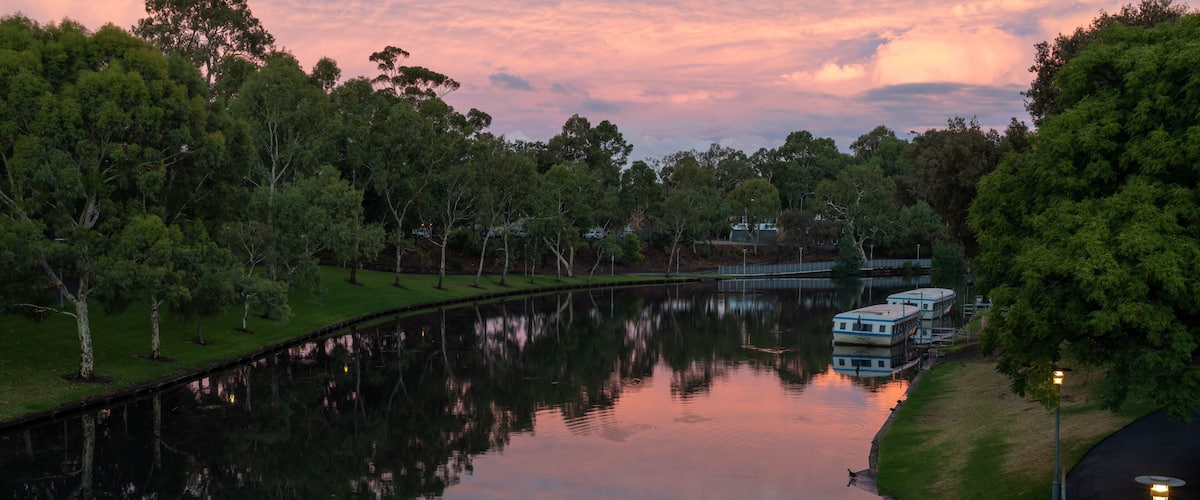 A pink Sunset over the river torrens in Adelaide South Australian on January 25th 2021