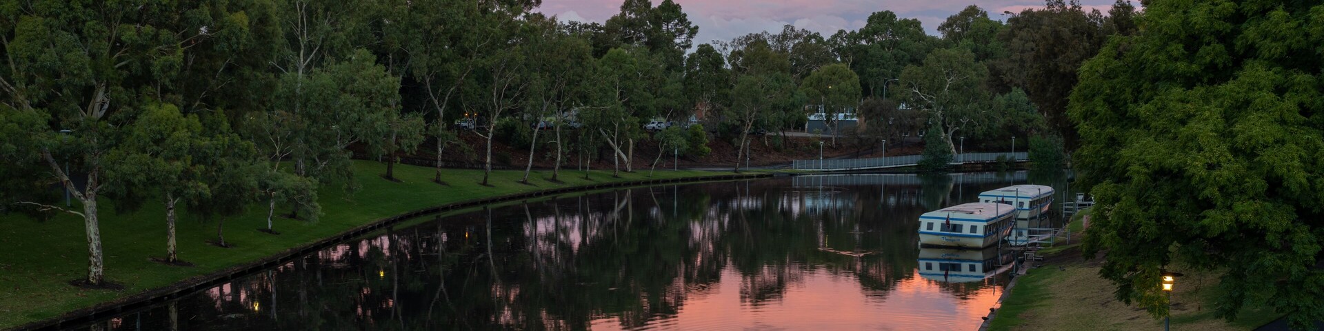 A pink Sunset over the river torrens in Adelaide South Australian on January 25th 2021