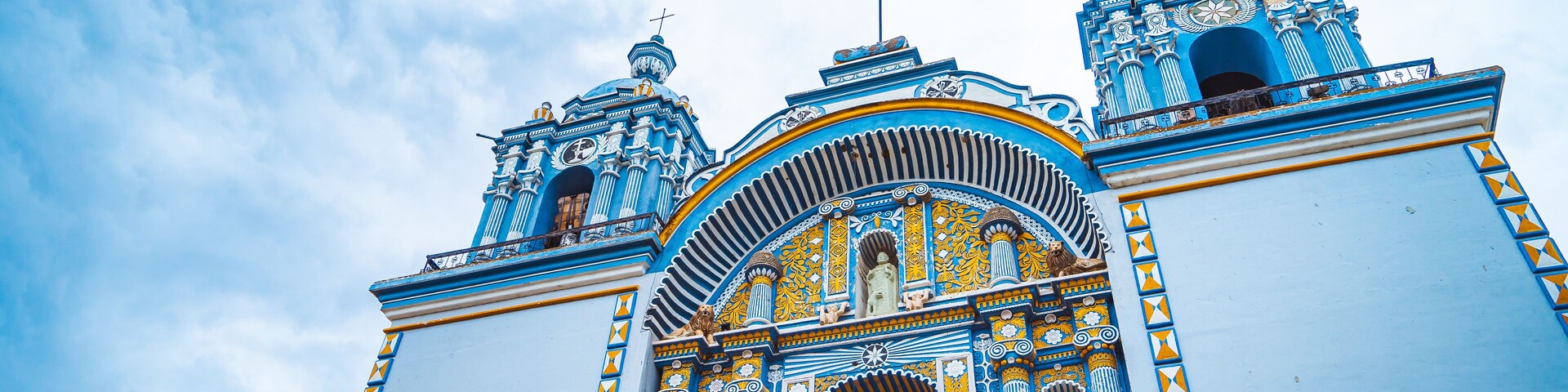 A Blue Church in Ocotlan, Oaxaca, Mexico