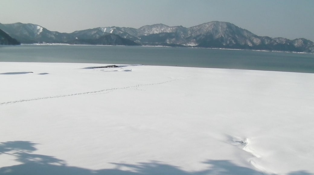 On east shore of Lake Tazawa, Japan looking southwest in late February