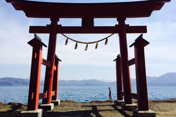 Shrine at Lake Tazawa, Akita prefecture
