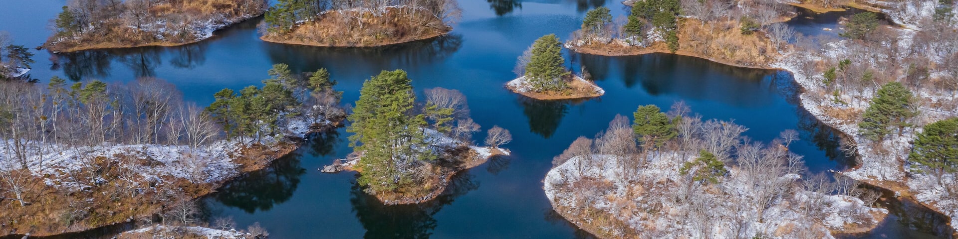 Aerial View of Hibara lake in early morning, Kitashiobara, Yama District, Fukushima, Japan.