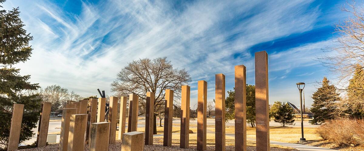 Modern Sculptures with beautiful cloudy sky at the University of Nebraska Omaha Public Campus