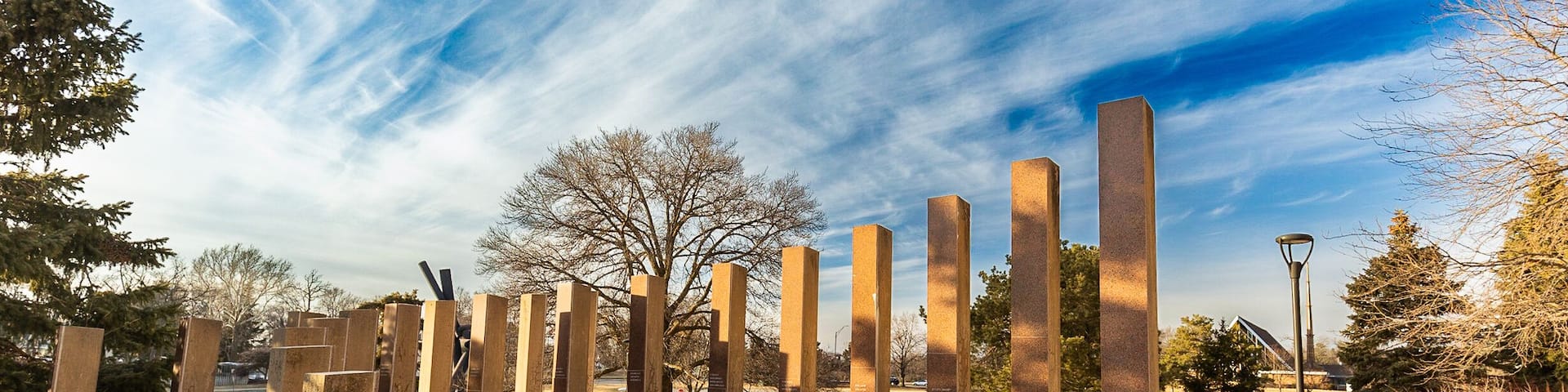 Modern Sculptures with beautiful cloudy sky at the University of Nebraska Omaha Public Campus