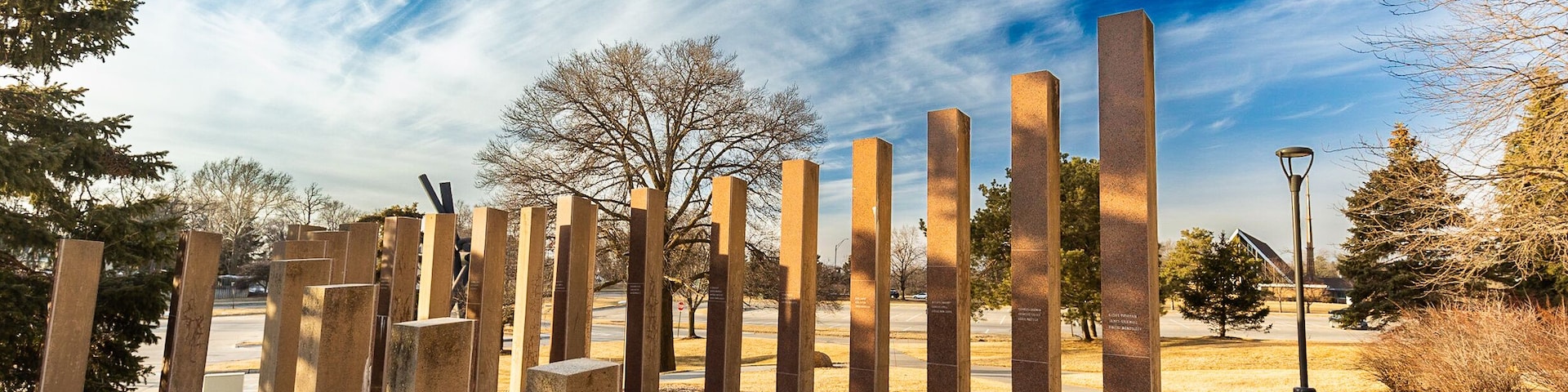 Modern Sculptures with beautiful cloudy sky at the University of Nebraska Omaha Public Campus