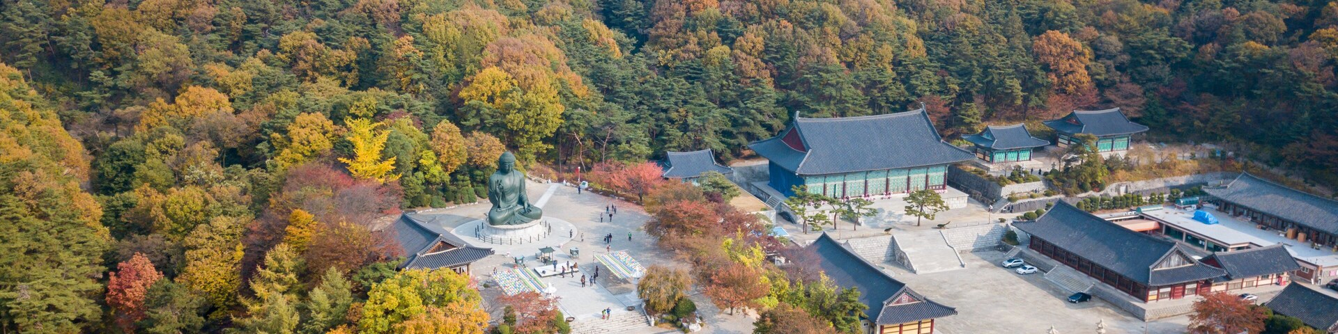 Aerial view autumn of Statue of Buddha in Temple, Seoul Korea .