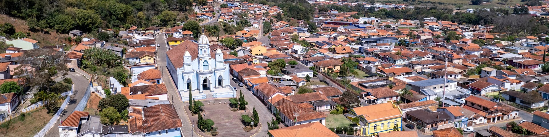 Igreja Matriz in Sao Bento do Sapucai, in the countryside of Sao Paulo. In Serra da Mantiqueira. Aerial view.