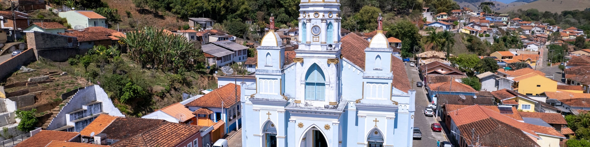 Igreja Matriz in Sao Bento do Sapucai, in the countryside of Sao Paulo. In Serra da Mantiqueira. Aerial view.