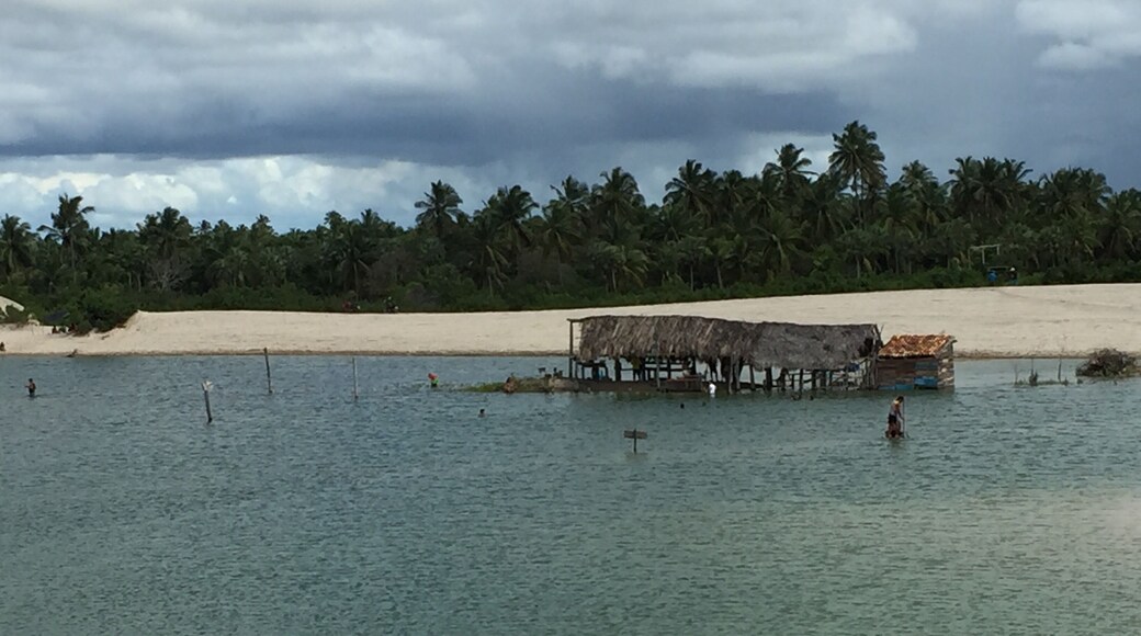 Casinha no meio da lagoa formada pelas águas de chuva.