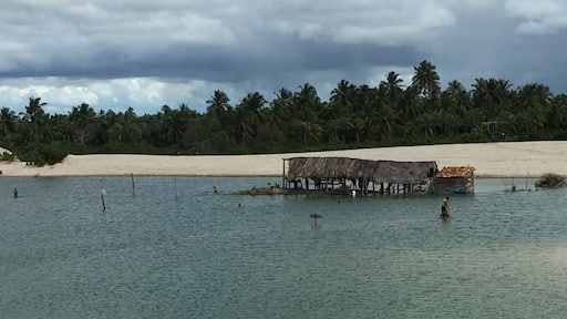 Casinha no meio da lagoa formada pelas ĂĄguas de chuva.