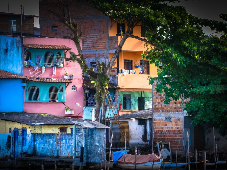 Colorful exotic buildings, near the banks of the river Una, in Valença, Bahia, Brazil; Shutterstock ID 1275569710; Purchase Order: -