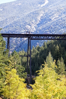 The Georgetown Loop Railroad is a 3 ft (914 mm) narrow gauge United States heritage railroad located in the Rocky Mountains in Clear Creek County, adjacent to Interstate 70 in Colorado.