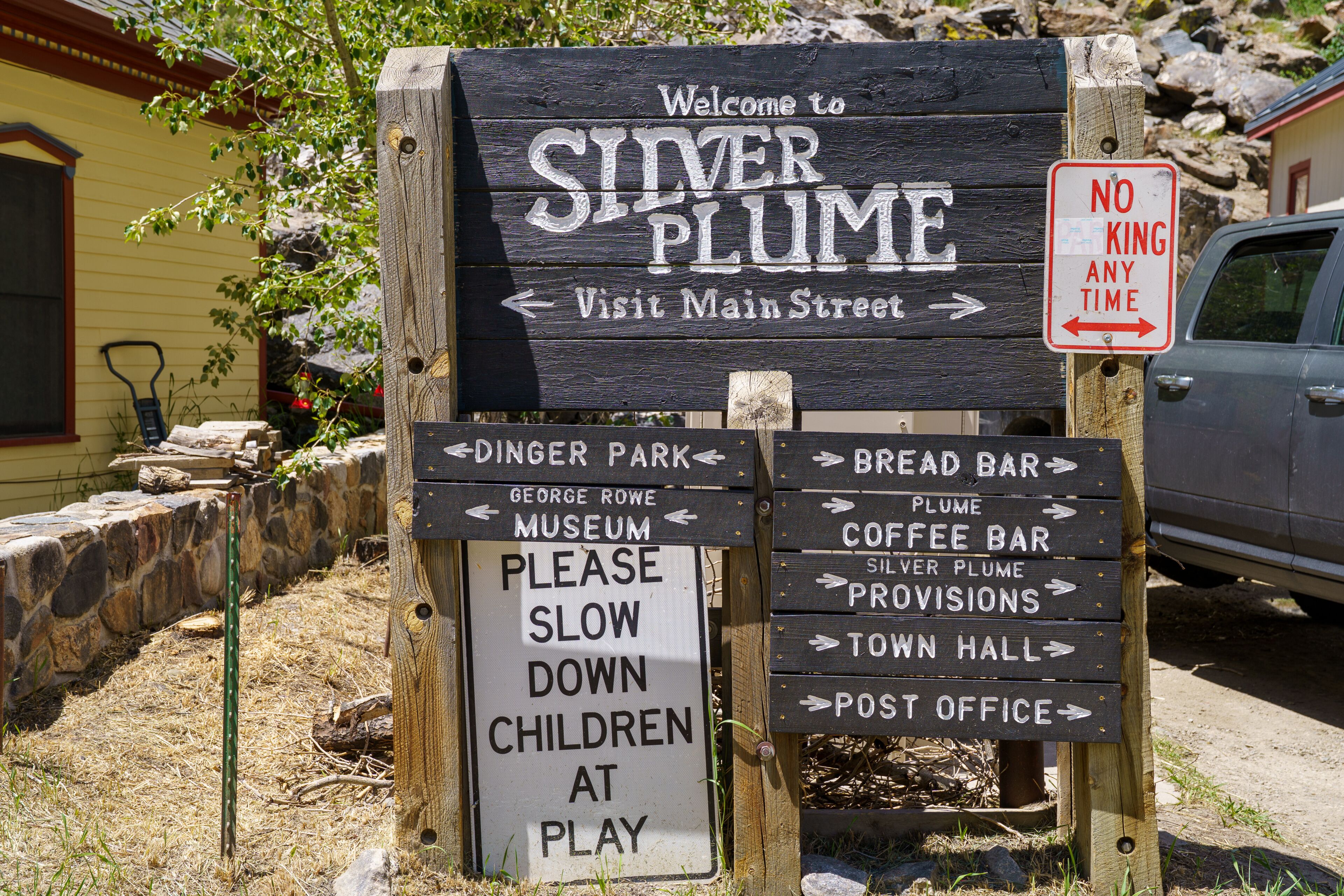 Welcome sign for the small town Silver Plume Colorado