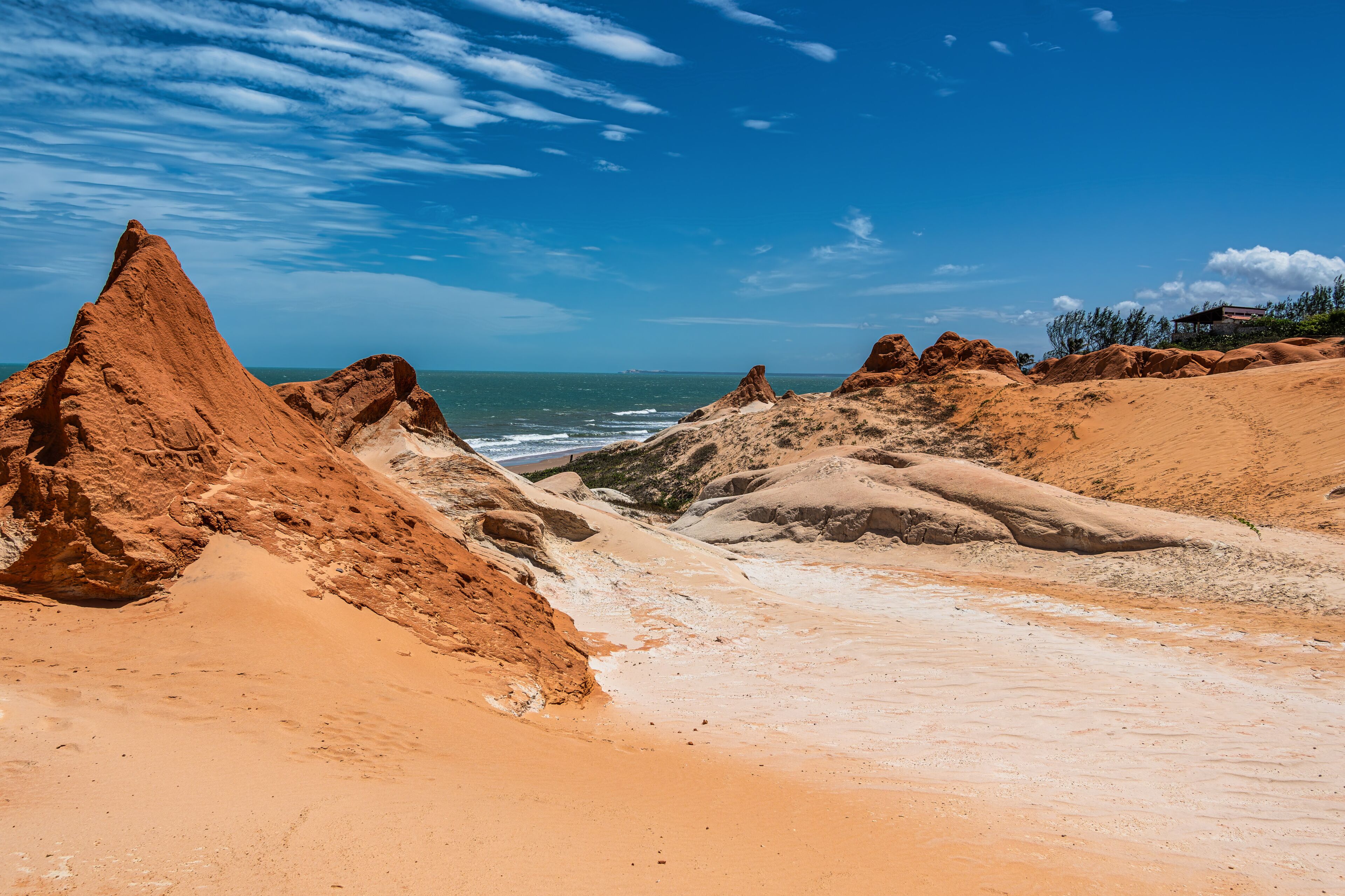 The rock formations at Canoa Quebrada Beach at Canoa Quebrada, state of Ceara, Brazil