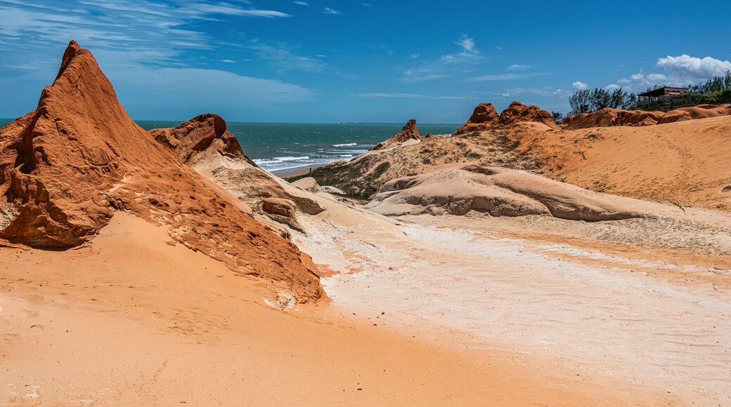 The rock formations at Canoa Quebrada Beach at Canoa Quebrada, state of Ceara, Brazil