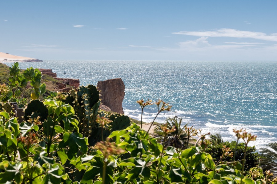 View of the Atlantic Ocean from a cliff in the coastal town of Icapui in Northeastern Brazil