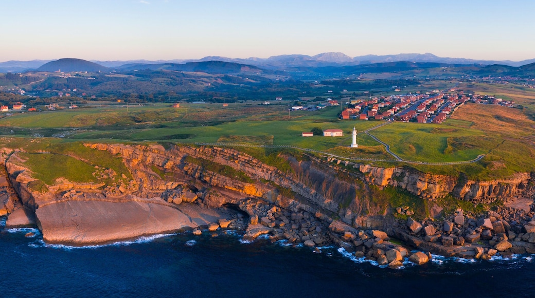 Aerial View, Ajo Lighthouse, Ajo, Bareyo Municipality, Cantabria, Cantabrian Sea, Spain, Europe
