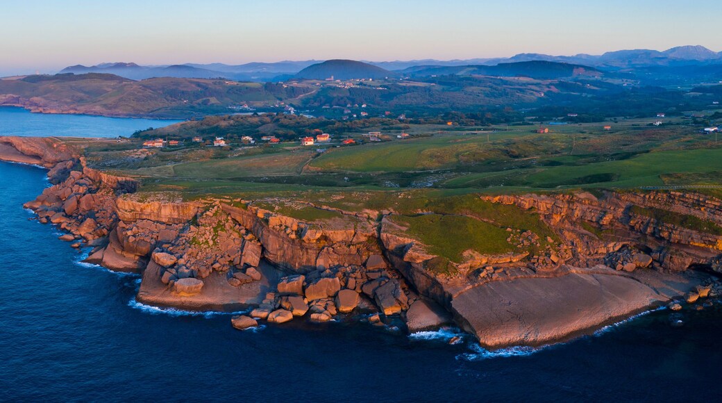 Aerial View, Ajo Lighthouse, Ajo, Bareyo Municipality, Cantabria, Cantabrian Sea, Spain, Europe