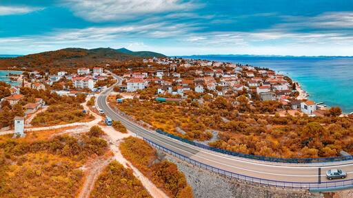Zdrelac Bridge panoramic aerial view in Ugljan Island, Croatia