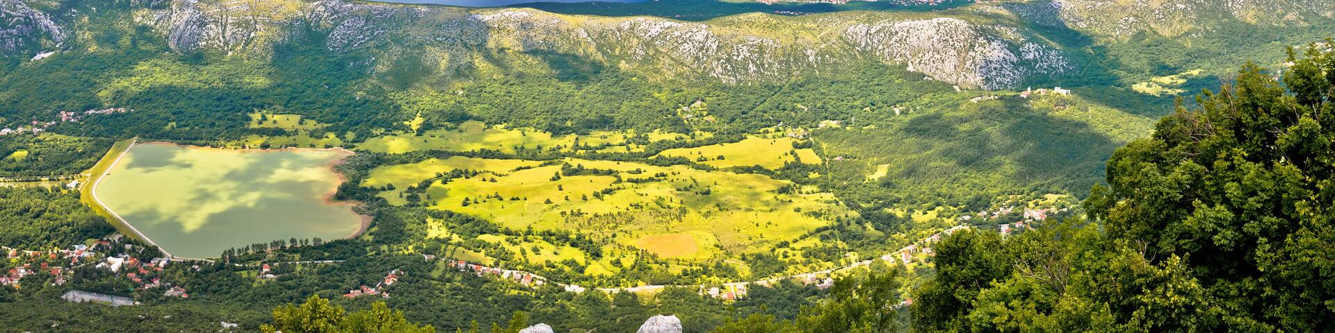 Vinodol valley and lake Tribalj view from Mahavica viewpoint panoramic view