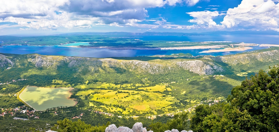 Vinodol valley and lake Tribalj view from Mahavica viewpoint panoramic view