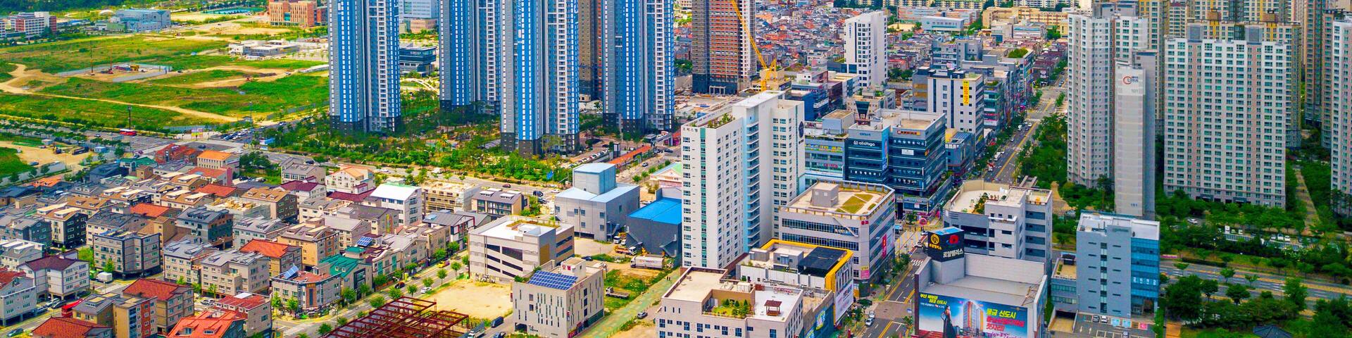 Aerial view of Yangsan city, South Korea. Aerial view from drone