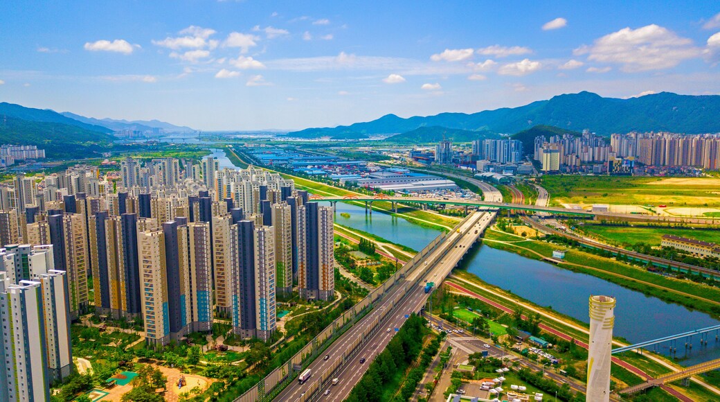 Aerial view of Yangsan city, South Korea. Aerial view from drone