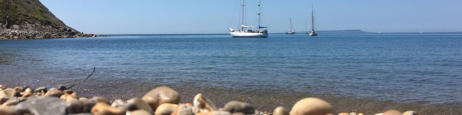 It's not Greece, is England indeed. Worbarrow beach, Dorset, a half mile walk from Tyneham leads you to this paradise!
