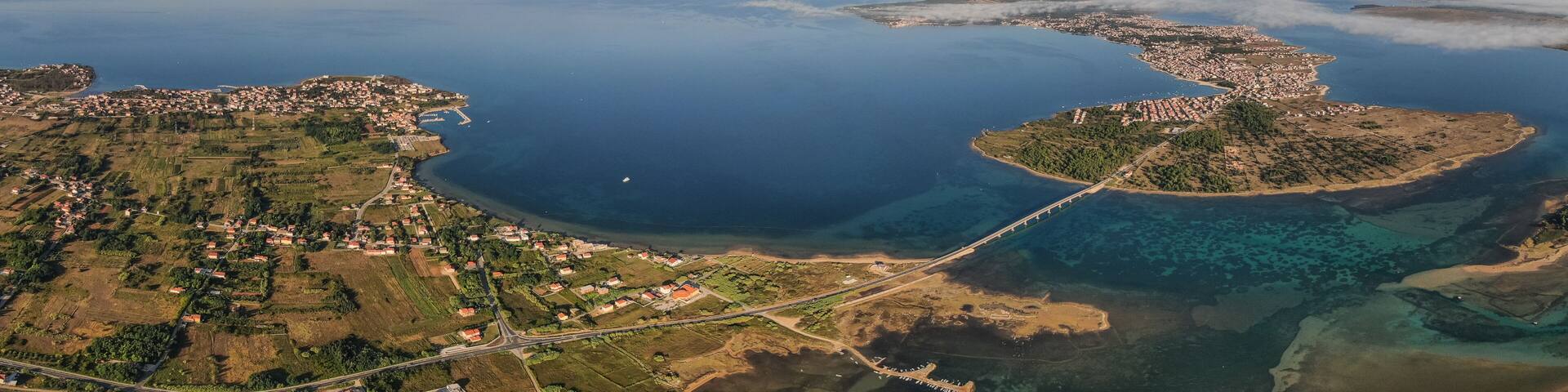 Aerial view of bridge to island Vir