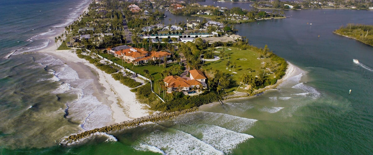 aerial view of naples florida gordon pass inlet and luxury waterfront homes; Shutterstock ID 3315898
