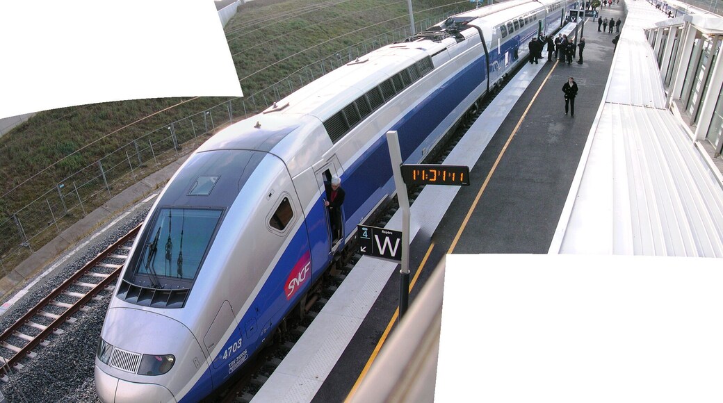 TGV Euroduplex (2N2) number 4703 train parked at the Belfort - Montbéliard TGV railway station during station's inaugural.