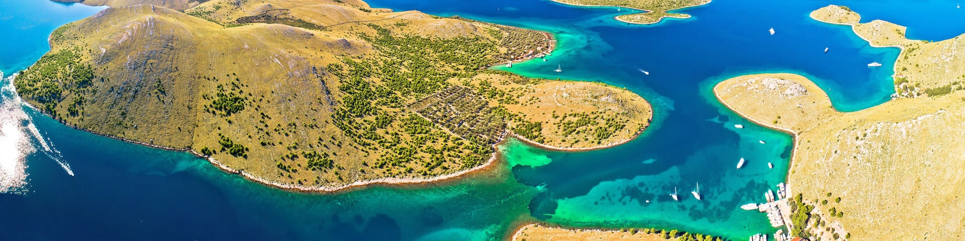 Amazing Kornati Islands national park archipelago panoramic aerial view