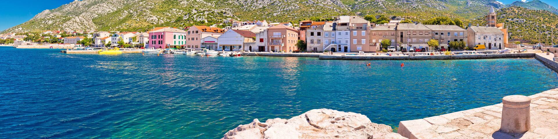 Town of Karlobag in Velebit channel panoramic view
