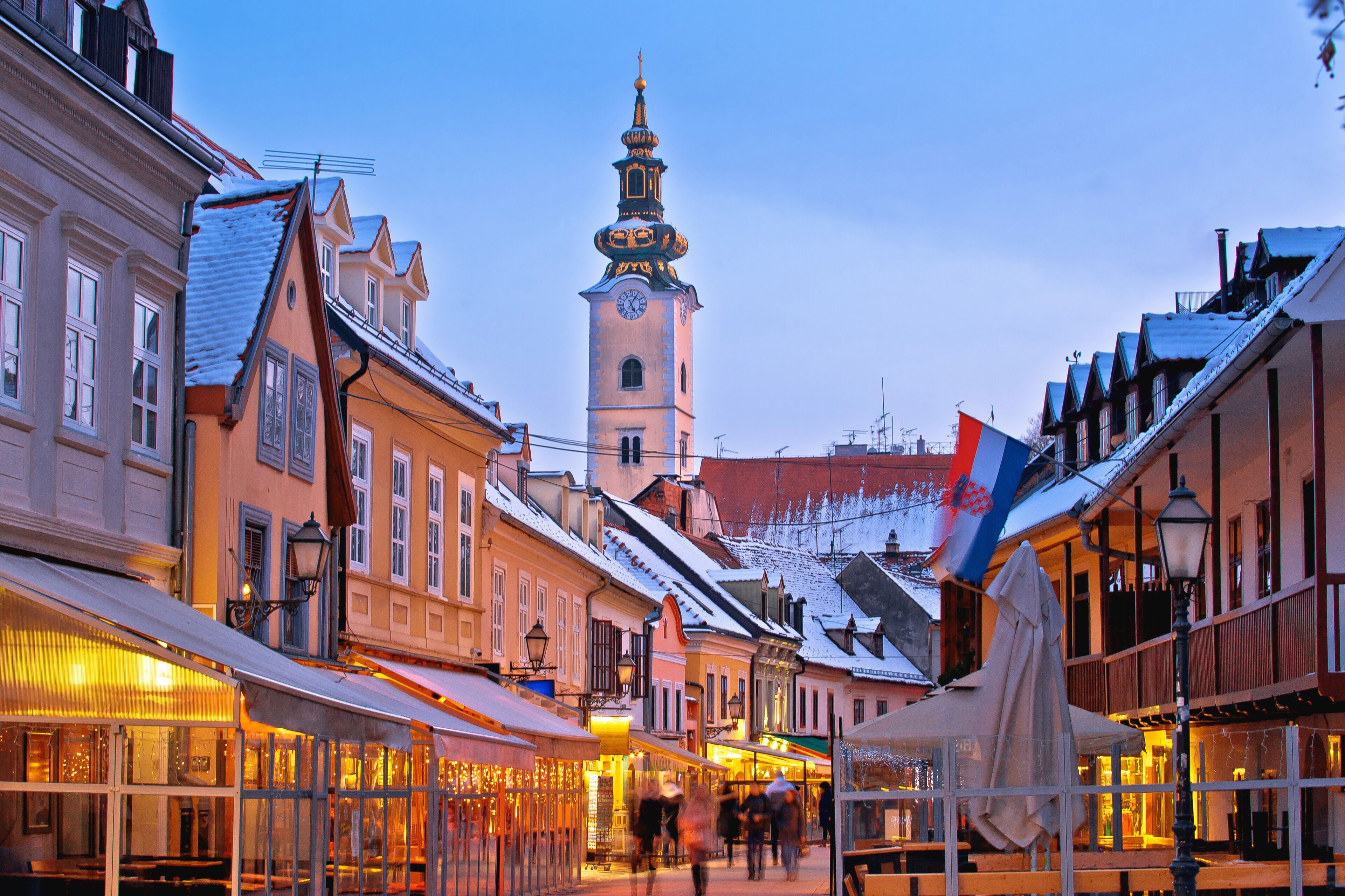Historic old Tkalciceva street of Zagreb evening advent view