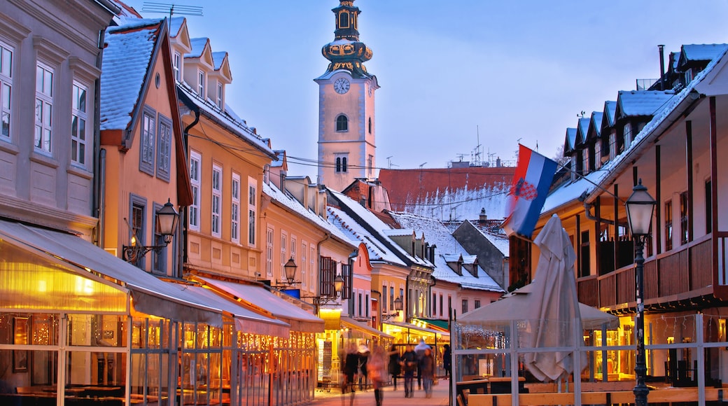 Historic old Tkalciceva street of Zagreb evening advent view