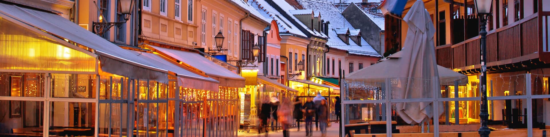 Historic old Tkalciceva street of Zagreb evening advent view
