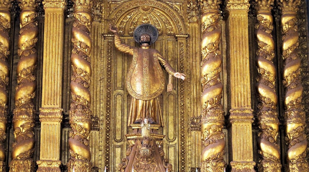 The altar inside the Basilica of Bom Jesus has statues of St. Francis Xavier and the Infant Jesus.
Built at the end of the 16th century, the Basilica of Bom Jesus meaning Good or Infant Jesus is a UNESCO world heritage site. It holds the mortal remains of St. Francis Xavier, who went to India from Portugal to preach the gospel and do missionary work in Goa and other Portuguese provinces in India at the time. #Details