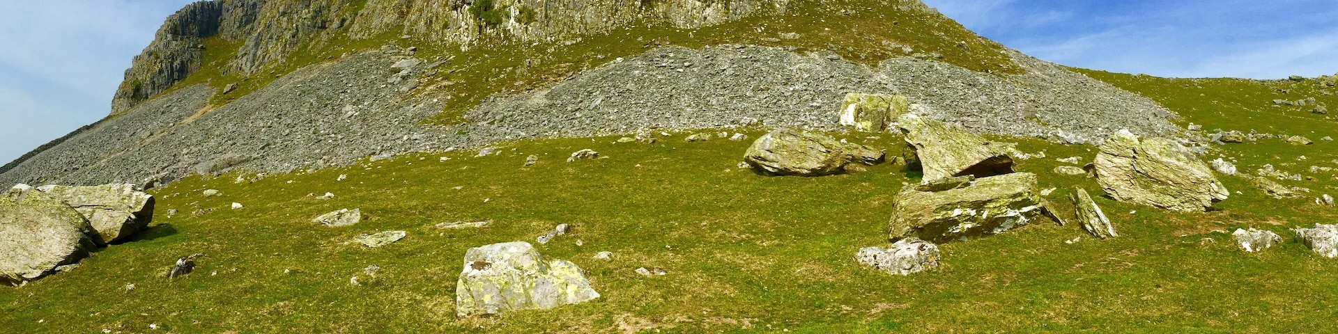 Robin Proctorâs Scar, close to the Dales village of Austwick. This area of the Yorkshire Dales is dominated by rocky outcrops of limestone. The boulders in the foreground are erratics.