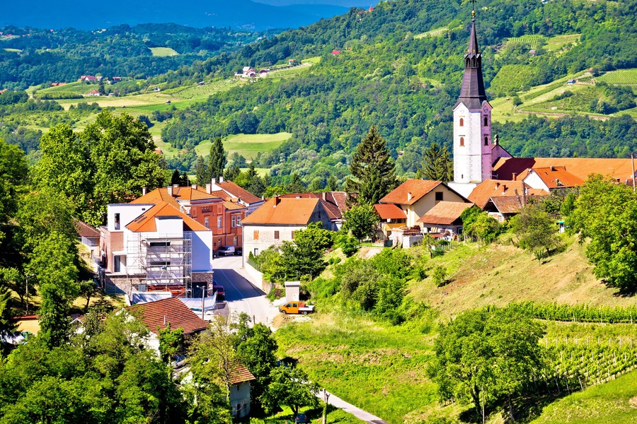 Picturesque town of Klanjec in green landscape view