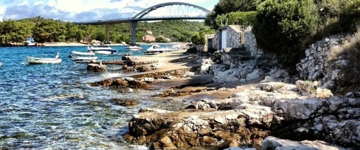 New small bridge in Mali Zdrelac. Bridge connect islands ofUgljan and Pasman